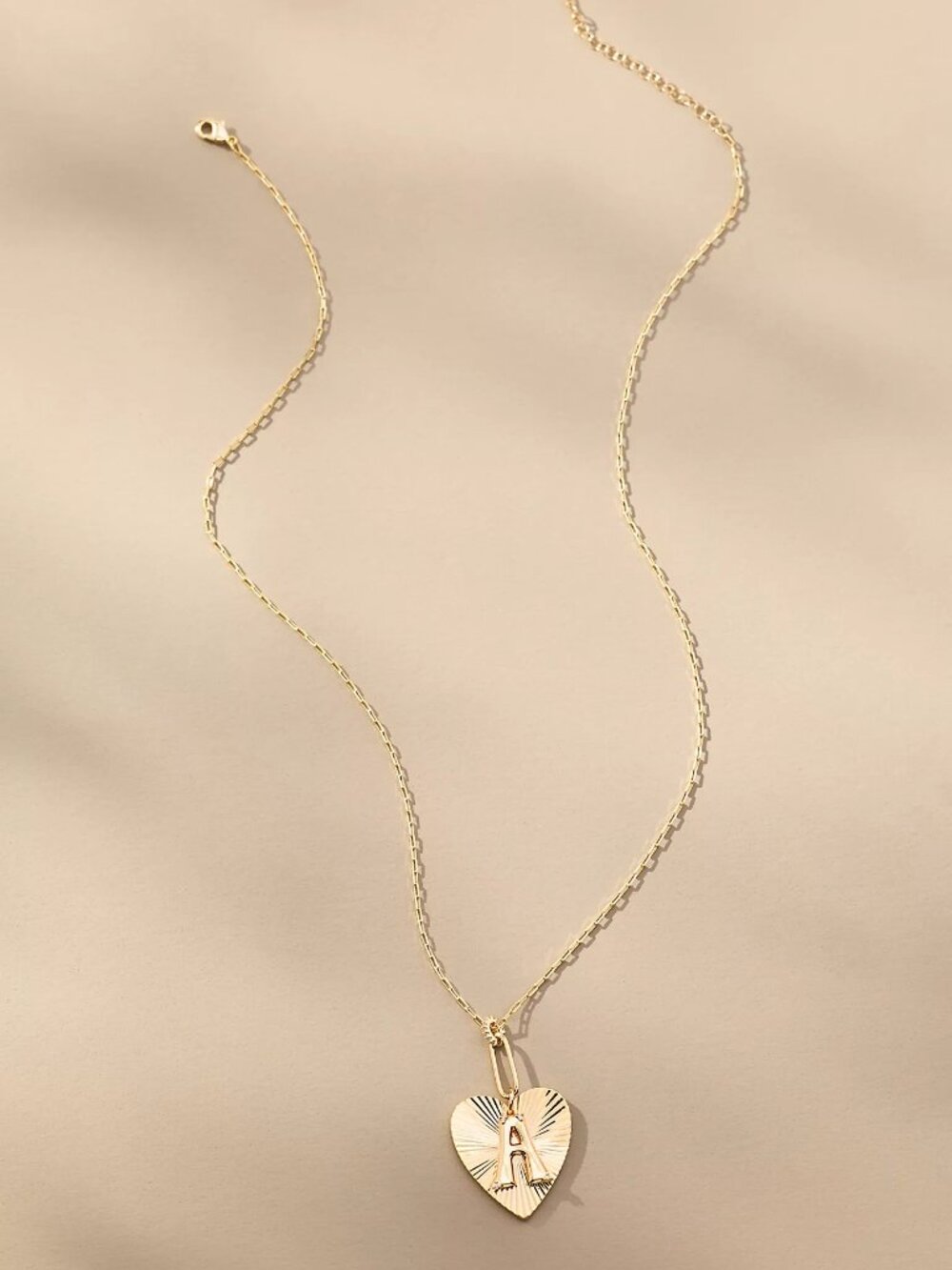 Anthropologie Gold Monogram "M" Fluted Heart Pendant Necklace/NWT - Picture 3 of 12